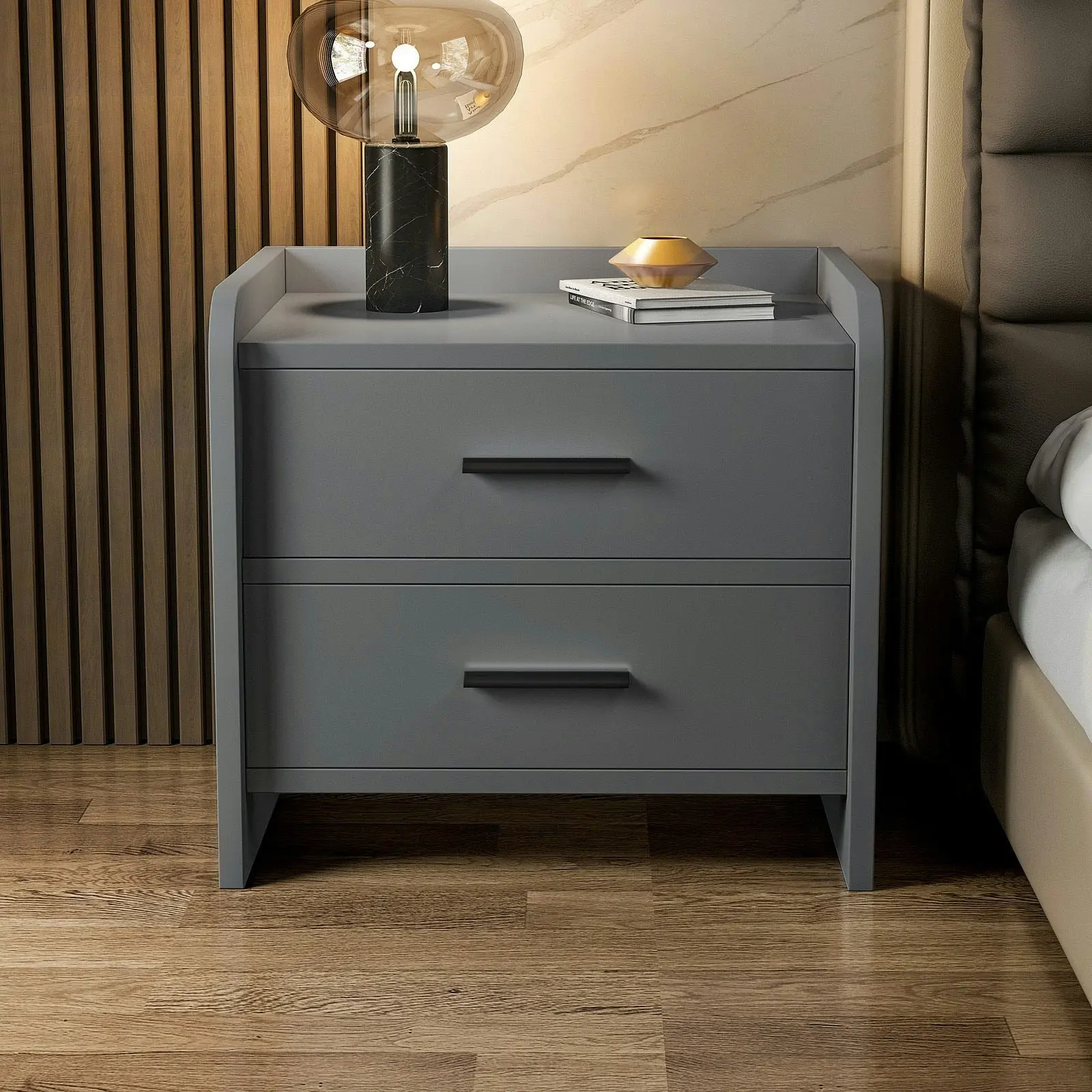 Serene 2-Drawer Bedside Table Nightstand (Charcoal)