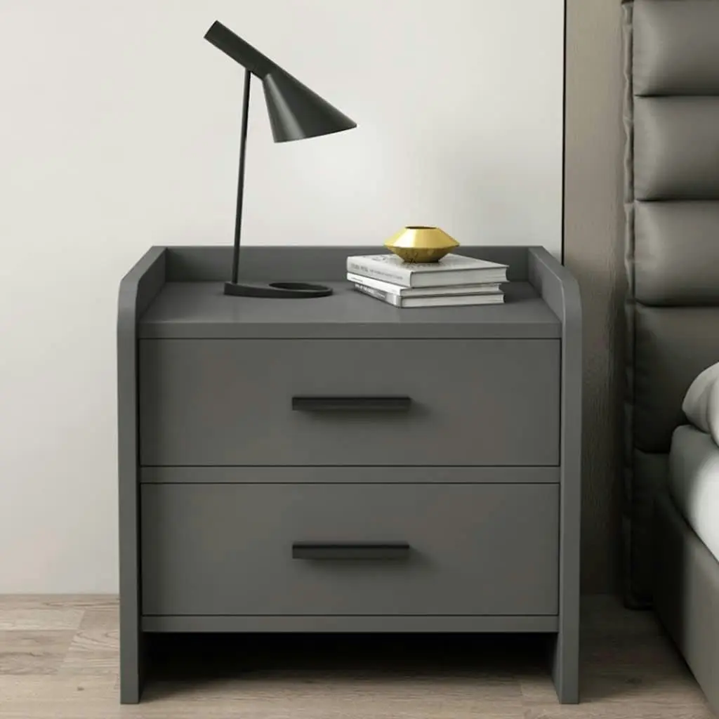 Serene 2-Drawer Bedside Table Nightstand (Charcoal)