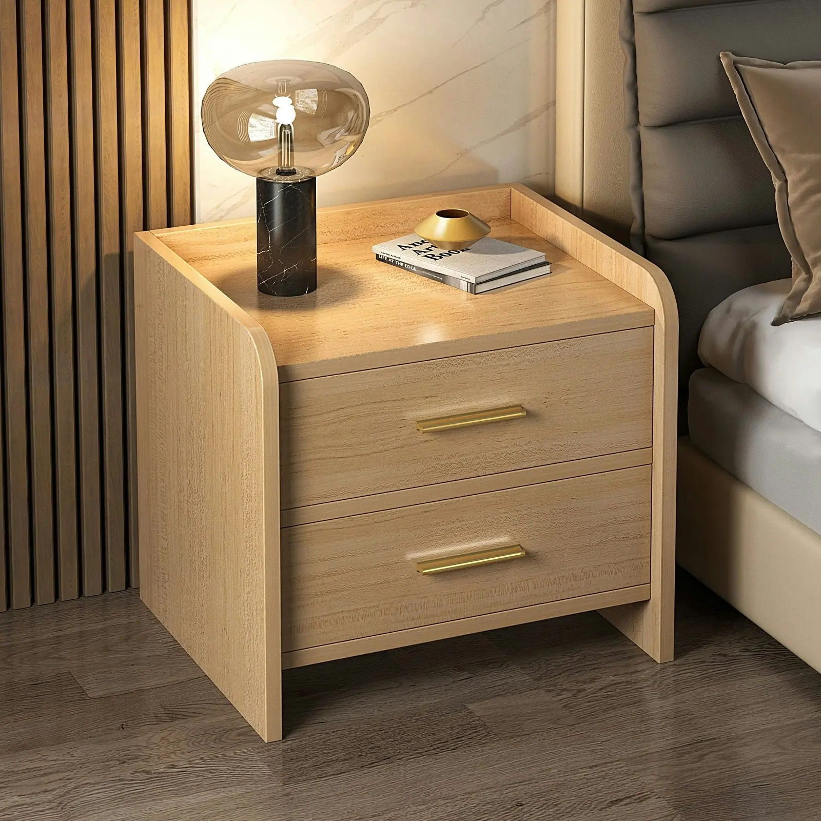 Serene 2-Drawer Bedside Table Nightstand (Oak)