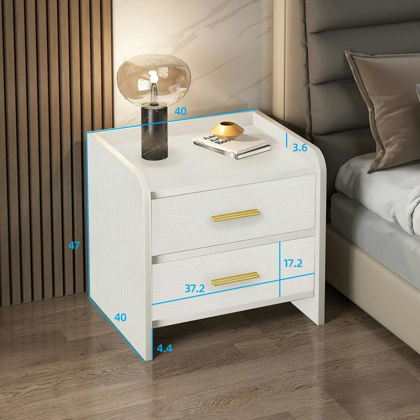 Serene 2-Drawer Bedside Table Nightstand (White)