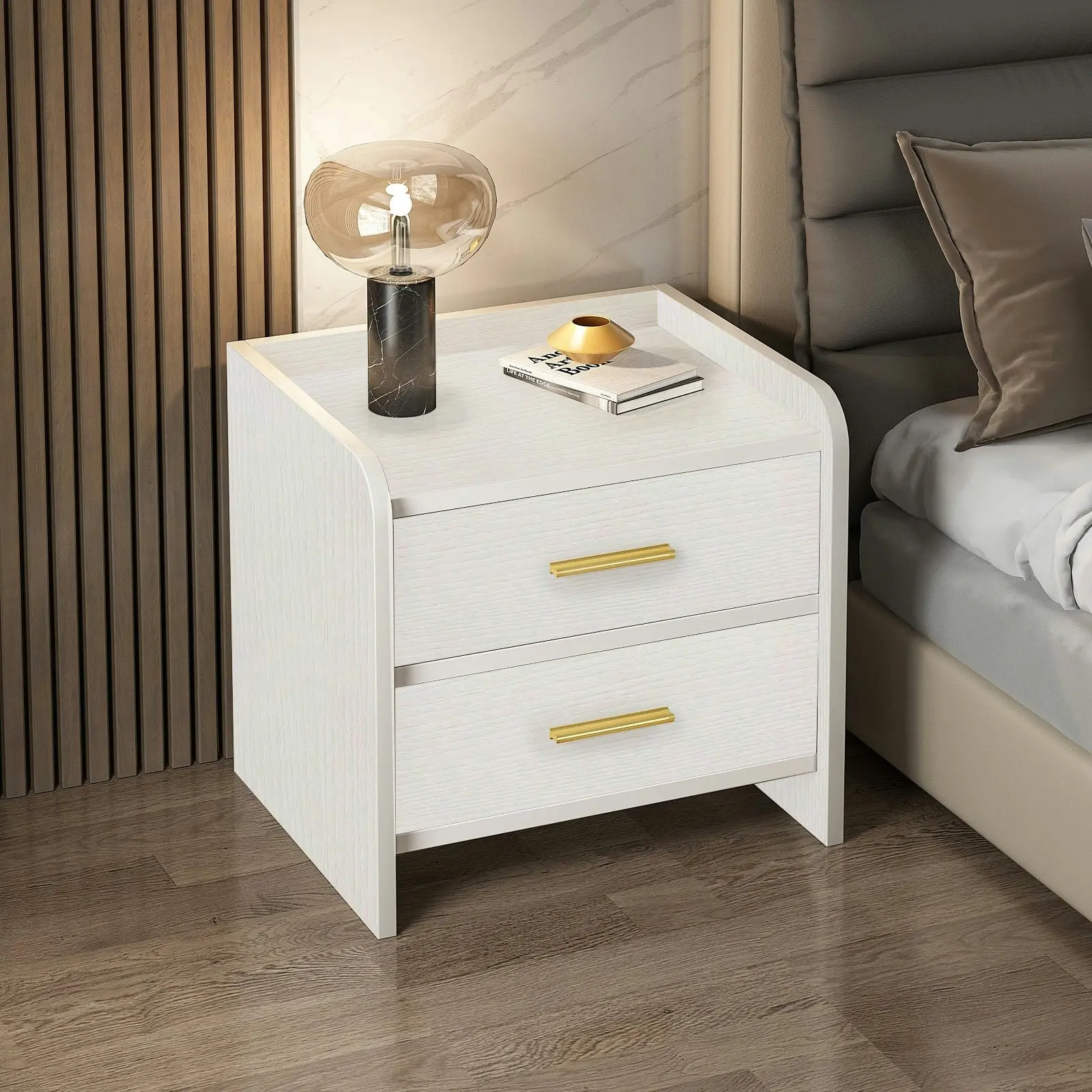 Serene 2-Drawer Bedside Table Nightstand (White)