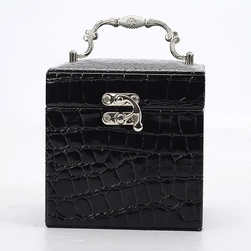 Deluxe Crocodile Leather Look Jewellery Box Storage Case Organiser (Black)