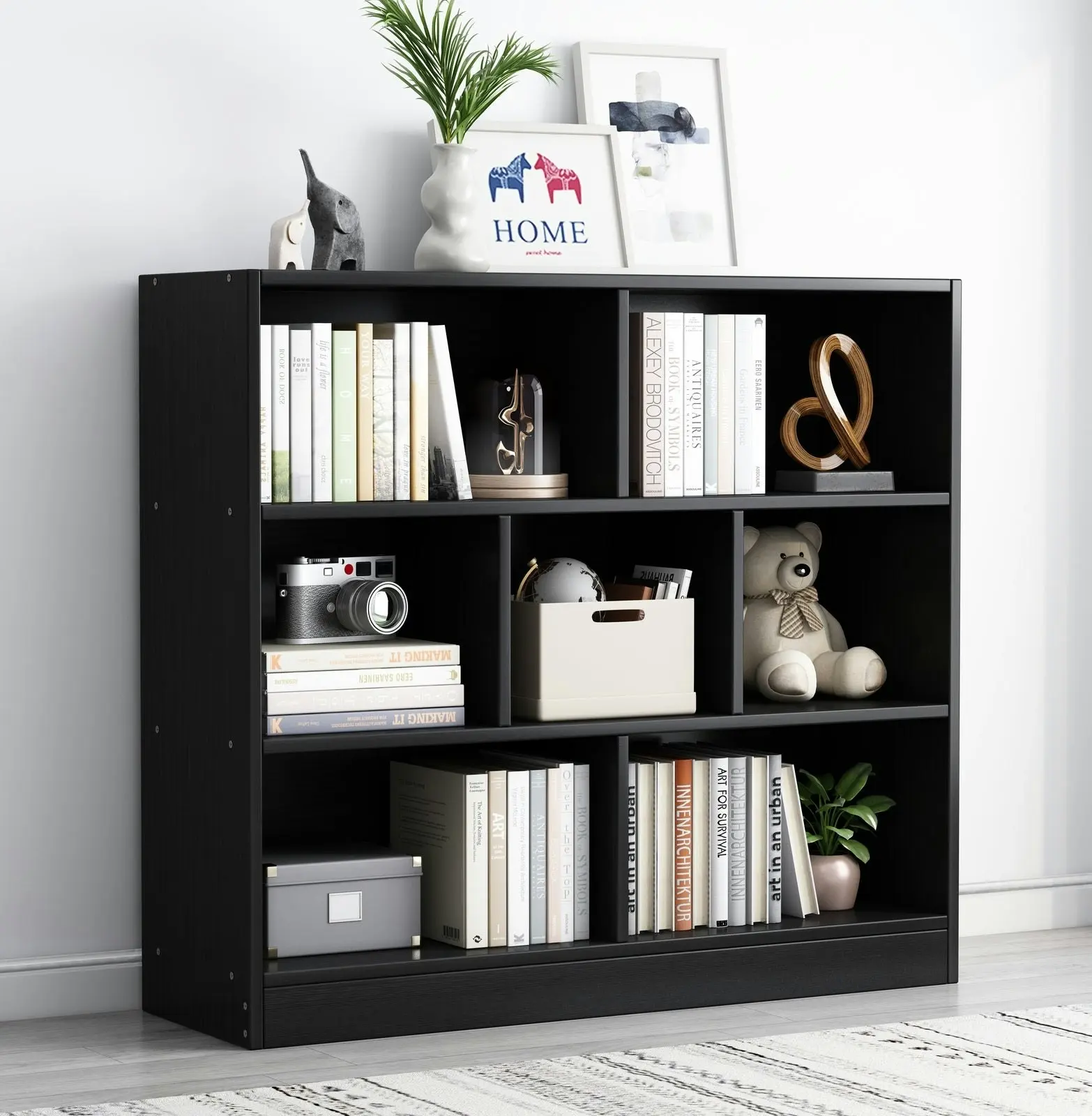 7 Shelving Melodic Bookshelf Display Cabinet Bookcase Shelf Organiser (Black)