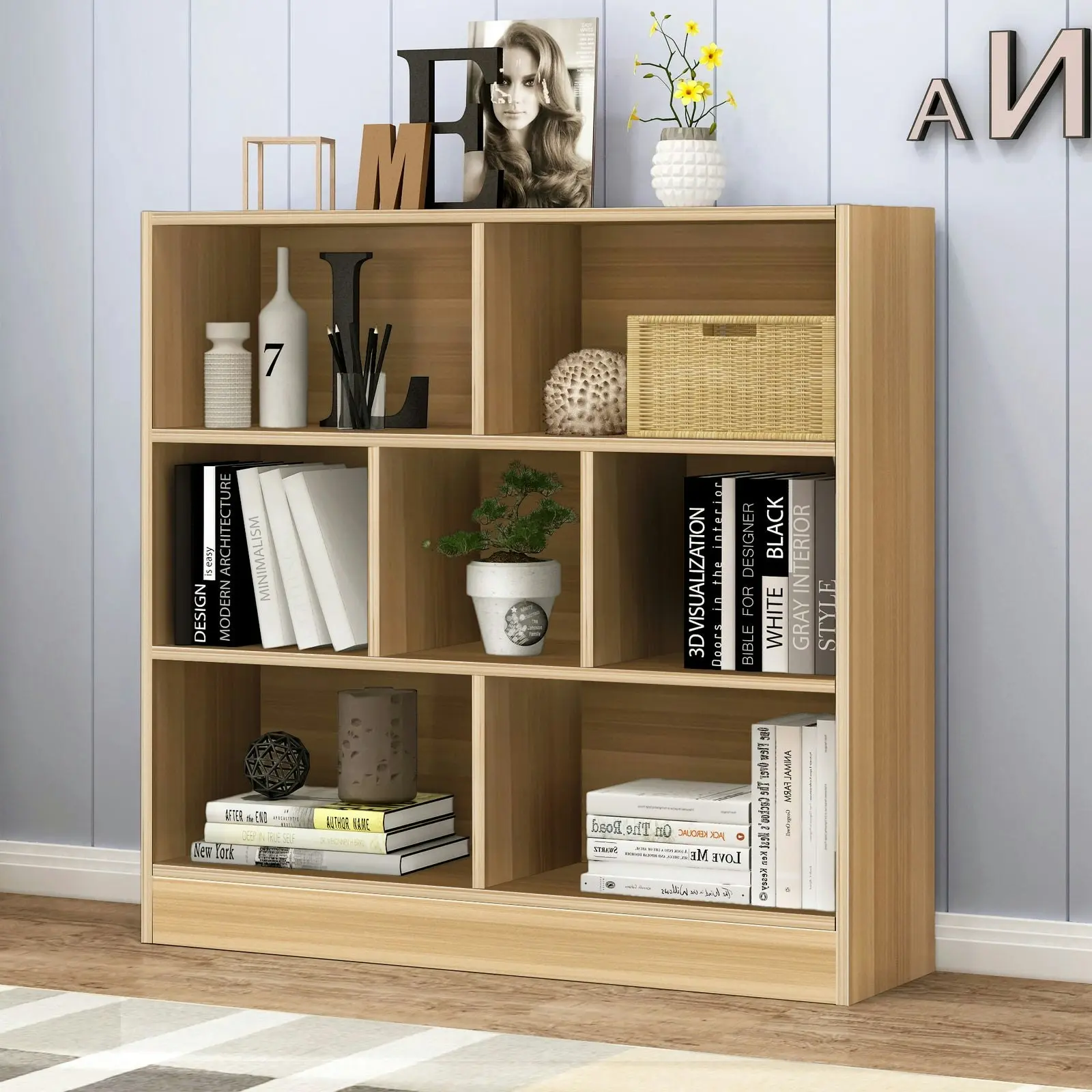 7 Shelving Melodic Bookshelf Display Cabinet Bookcase Shelf Organiser (Oak)