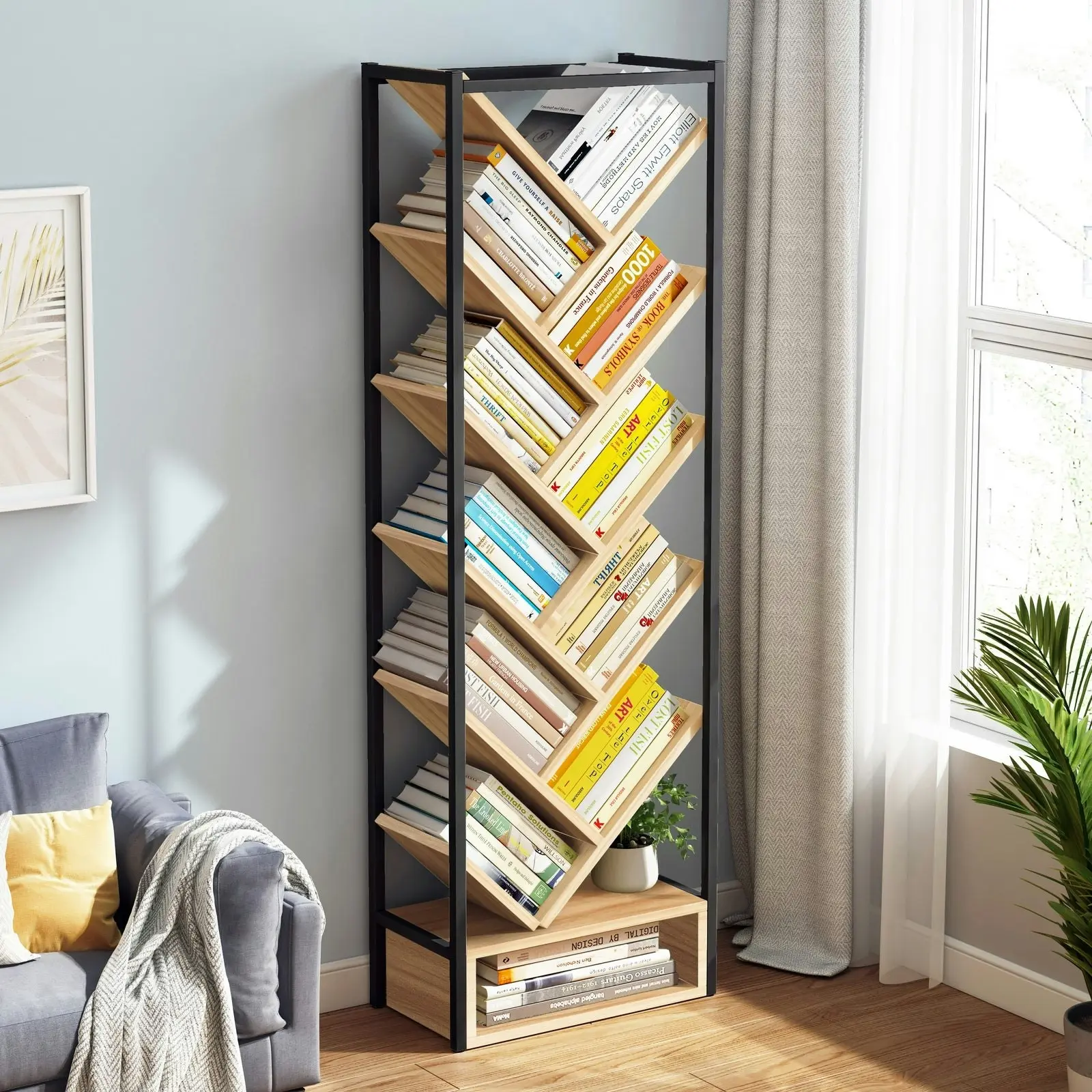 Broadway 11 Shelving Bookshelf Display Cabinet Shelf Bookcase Organizer (Oak and Black)