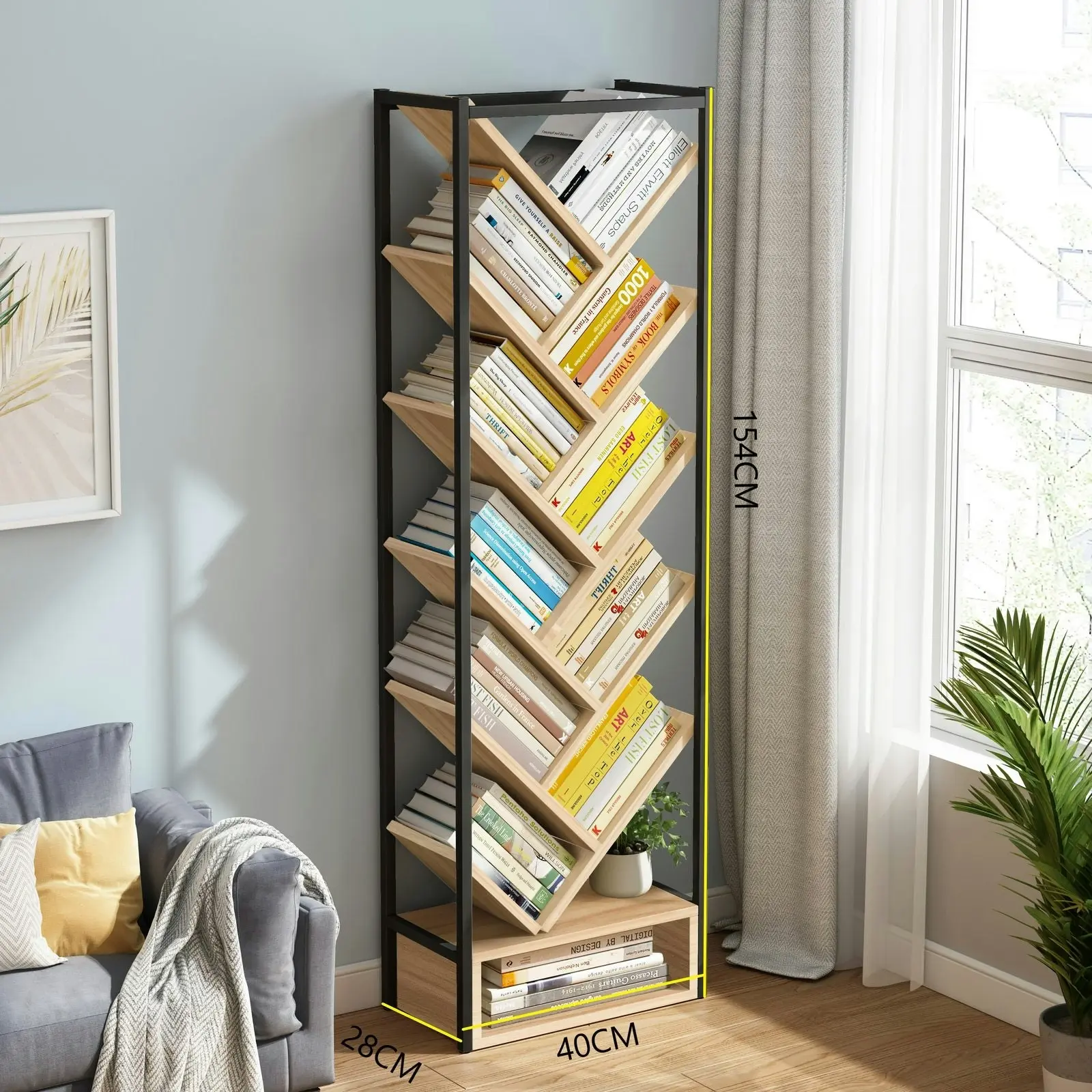 Broadway 11 Shelving Bookshelf Display Cabinet Shelf Bookcase Organizer (Oak and Black)