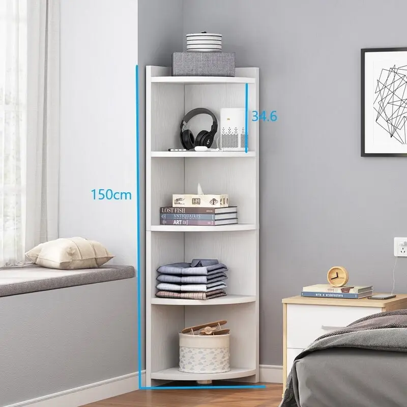 Inspire 5 Tier Stylish Wooden Corner Shelf Unit (White)