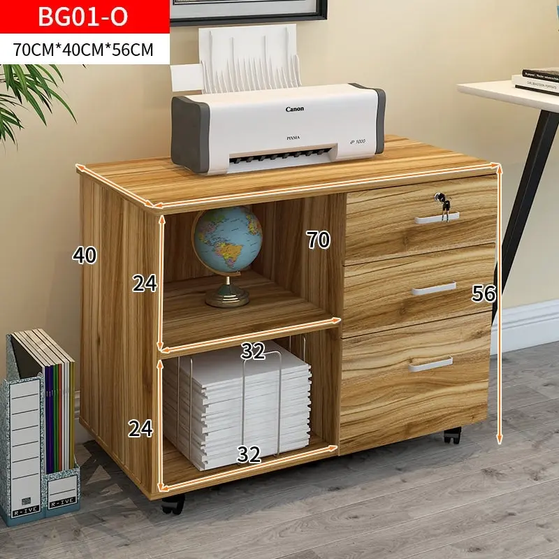 Vibe 3 Drawer and Shelf Utility Side Table with Wheels (White Oak)