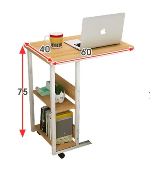 Supreme Sofa Bed Side Table Laptop Desk with Shelves & Wheels (White Oak)