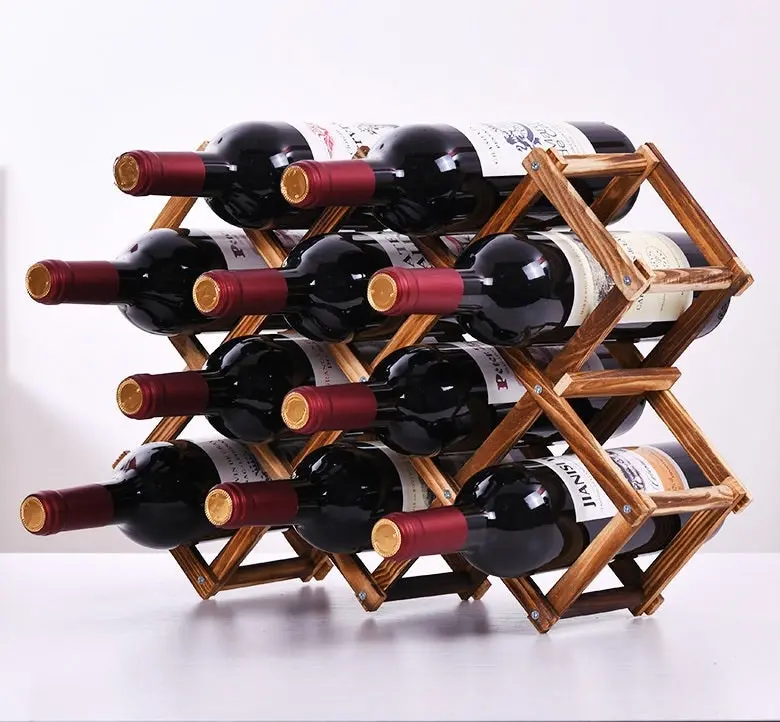 Wooden Wine Rack 10 Bottle Organiser Folding Holder Bar Display Shelf