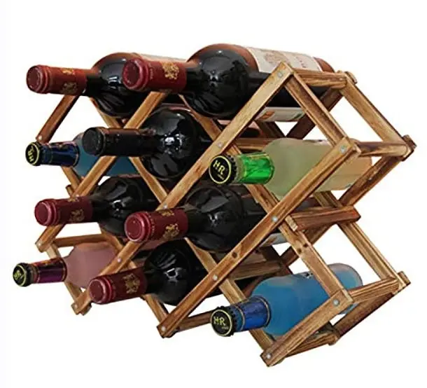 Wooden Wine Rack 10 Bottle Organiser Folding Holder Bar Display Shelf