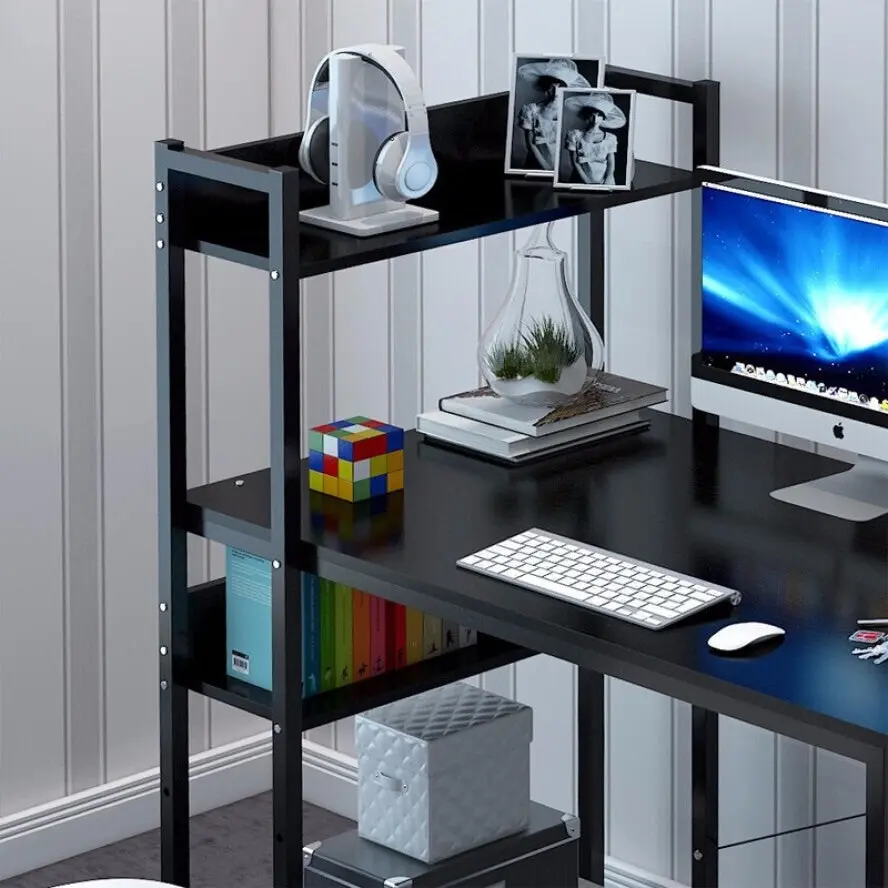 Edge Combination Workstation Computer Desk with Storage Shelves (Black)