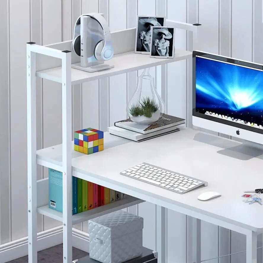 Edge Combination Workstation Computer Desk with Storage Shelves (White)