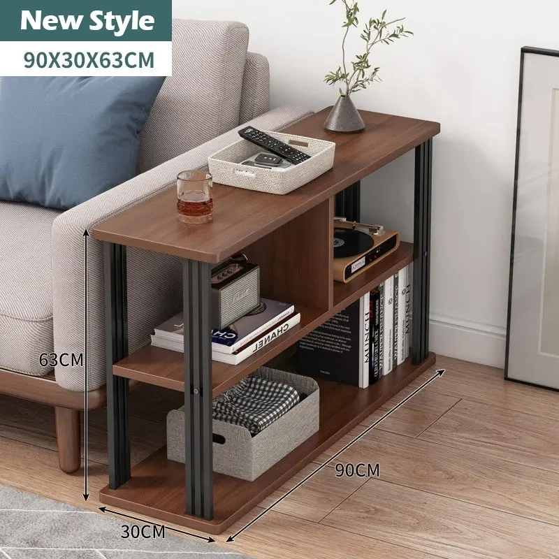 Icon Wood and Steel Sofa Side Table with Shelves (Black Walnut)