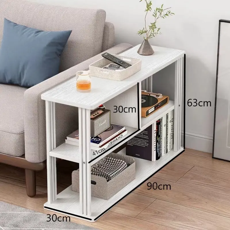 Icon Wood and Steel Sofa Side Table with Shelves (White)