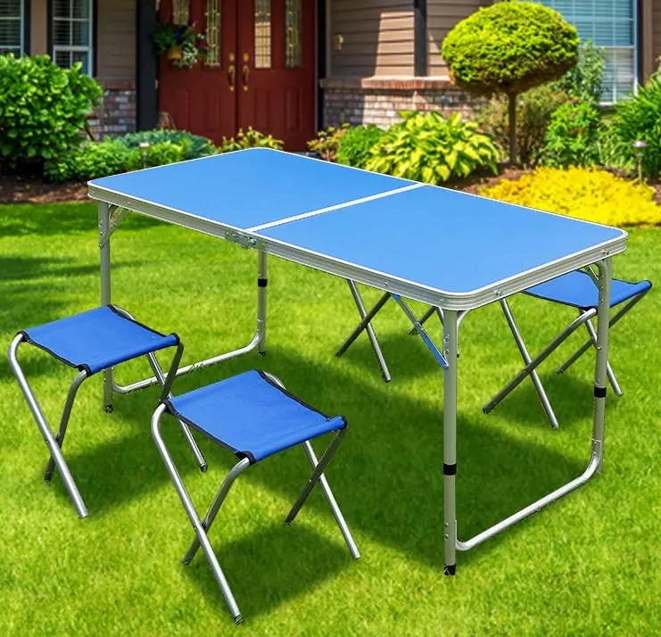 5-Piece Outdoor Camp Setting Folding Table & Chairs Set (Blue)