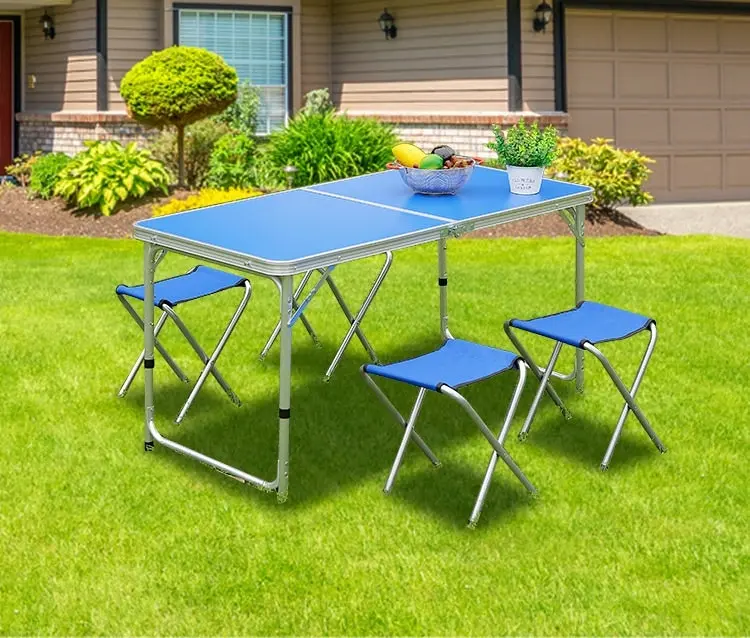 5-Piece Outdoor Camp Setting Folding Table & Chairs Set (Blue)