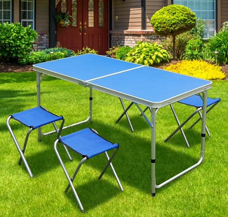 5-Piece Outdoor Camp Setting Folding Table & Chairs Set (Blue)