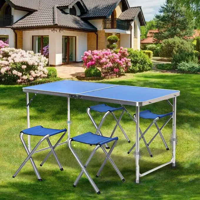 5-Piece Outdoor Camp Setting Folding Table & Chairs Set (Blue)