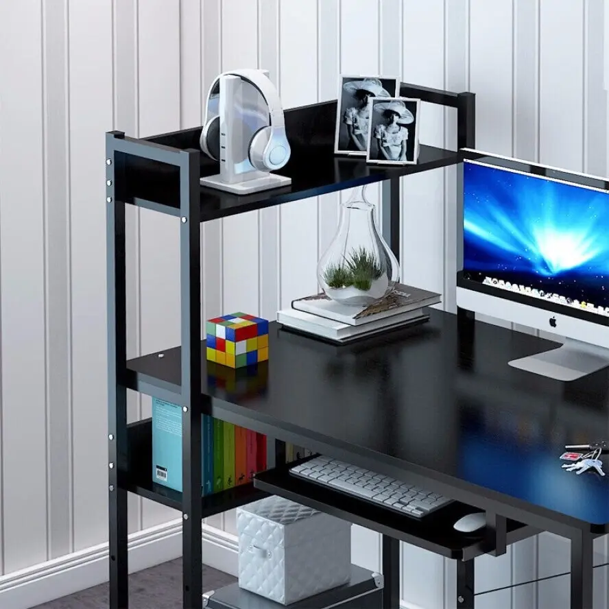 Edge Plus Combination Workstation Computer Desk with Storage Shelves (Black)