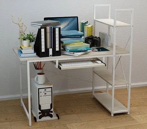 Edge Plus Combination Workstation Computer Desk with Storage Shelves (White)