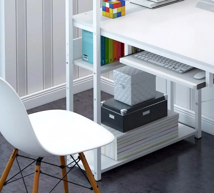 Edge Plus Combination Workstation Computer Desk with Storage Shelves (White)