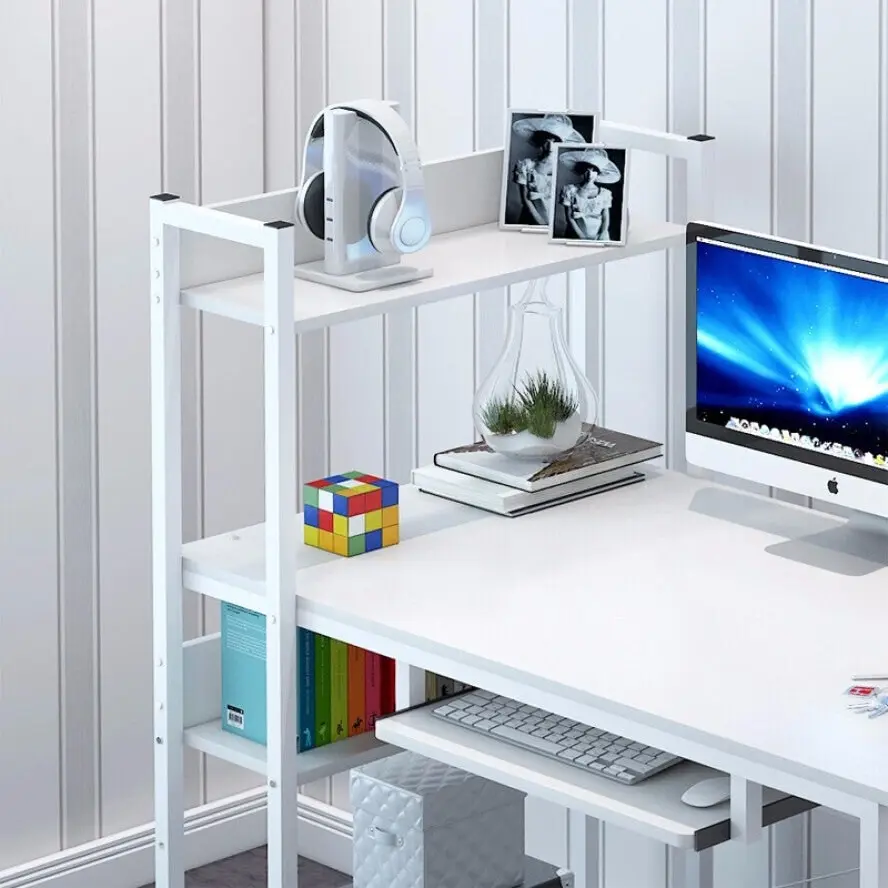 Edge Plus Combination Workstation Computer Desk with Storage Shelves (White)