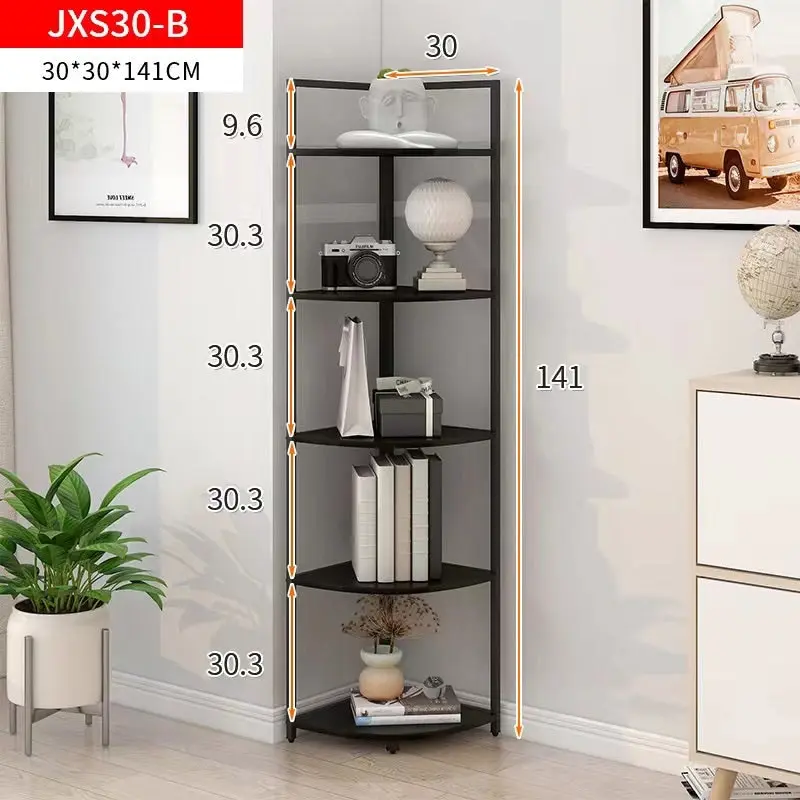 Deluxe 5 Tier Wood & Steel Corner Shelf Organizer Unit (Black)