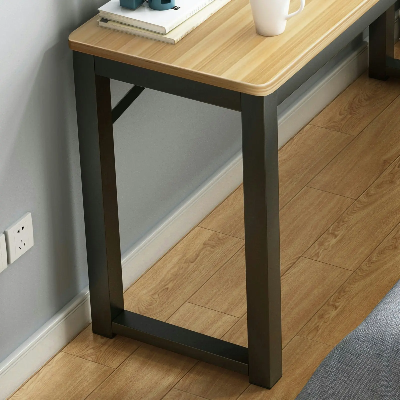 Profile Console Table Wood & Metal Narrow Desk (Oak & Black)