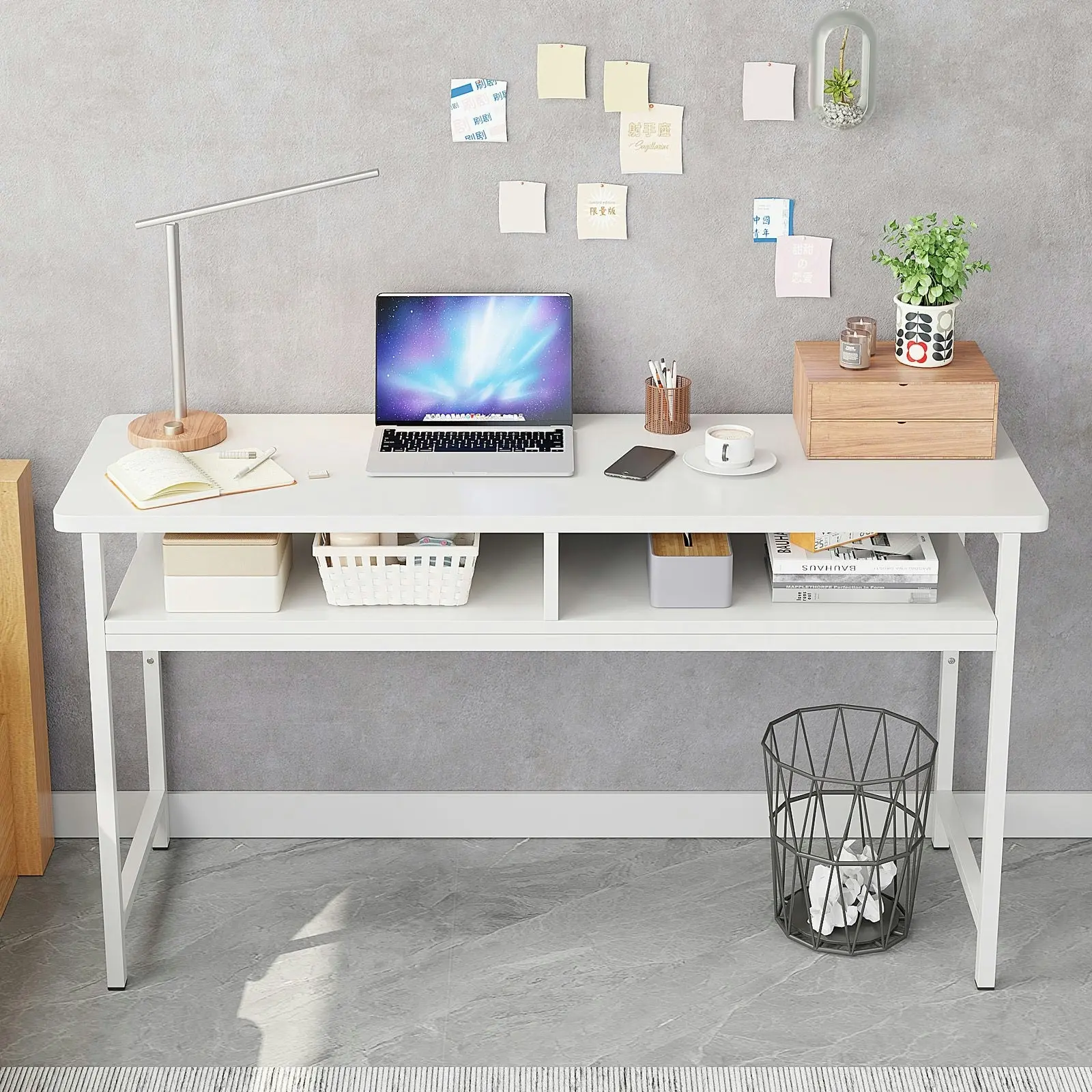 Vista Space-Saver Console Table Wood & Metal Narrow Desk (White)