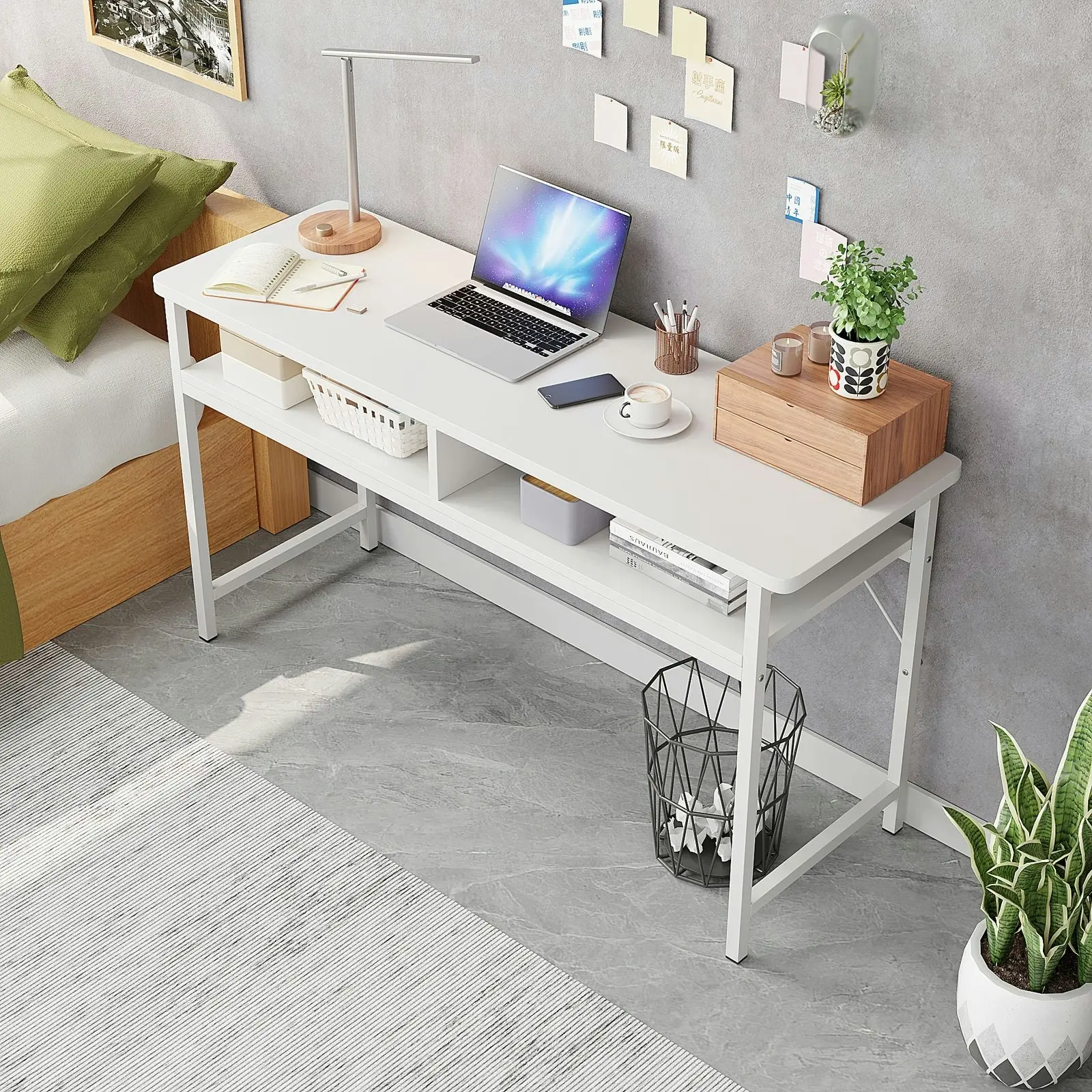 Vista Space-Saver Console Table Wood & Metal Narrow Desk (White)