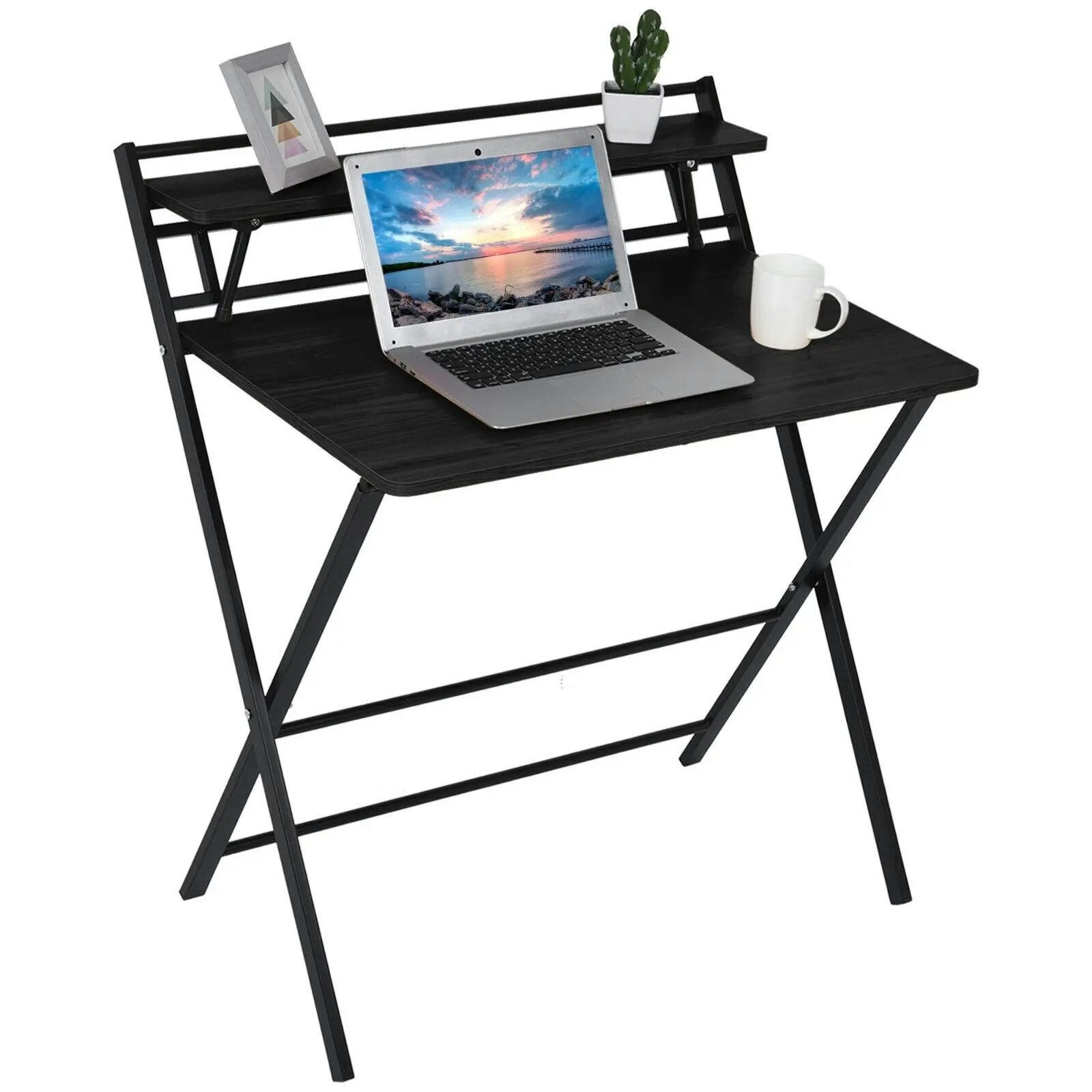 Express Folding Desk with Shelf (Black)