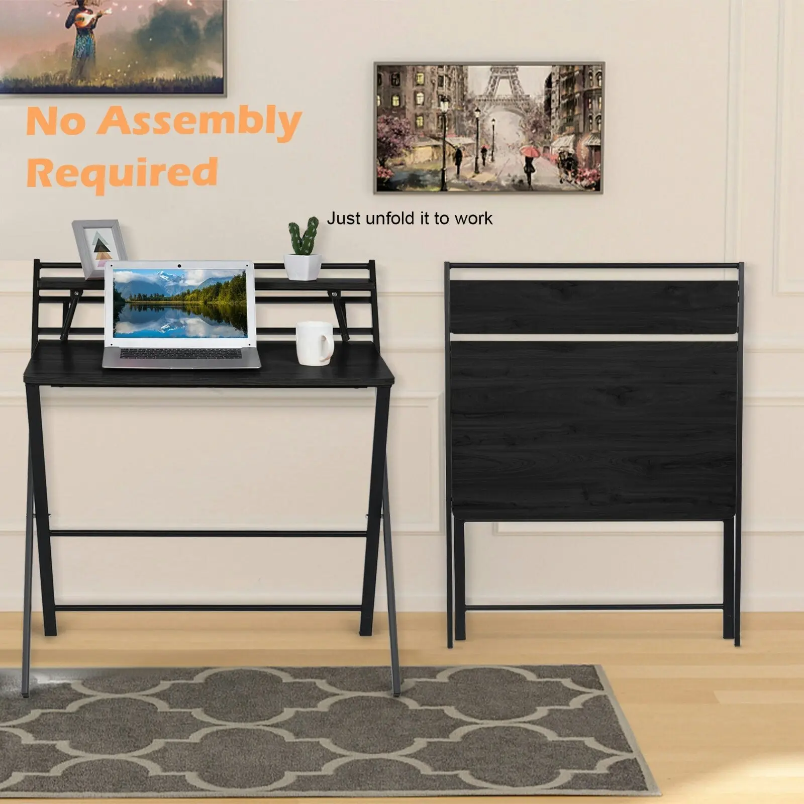 Express Folding Desk with Shelf (Black)