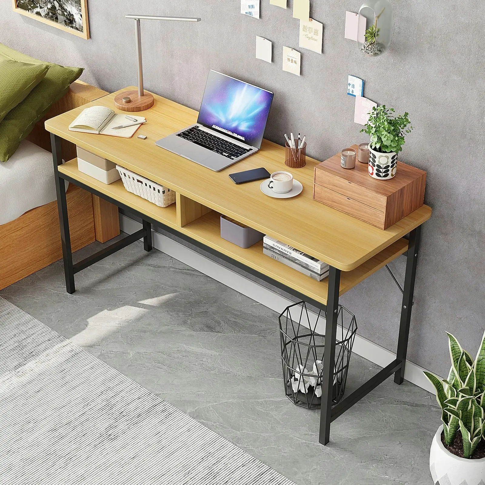 Vista Space-Saver Console Table Wood & Metal Narrow Desk (Oak)