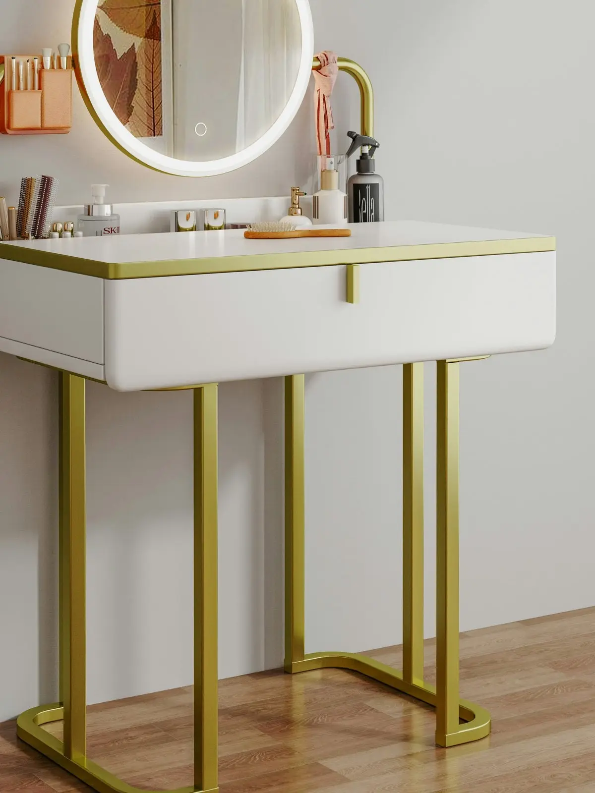 LED Luminous Lioness Dresser Vanity Table with Mirror and Storage Drawers