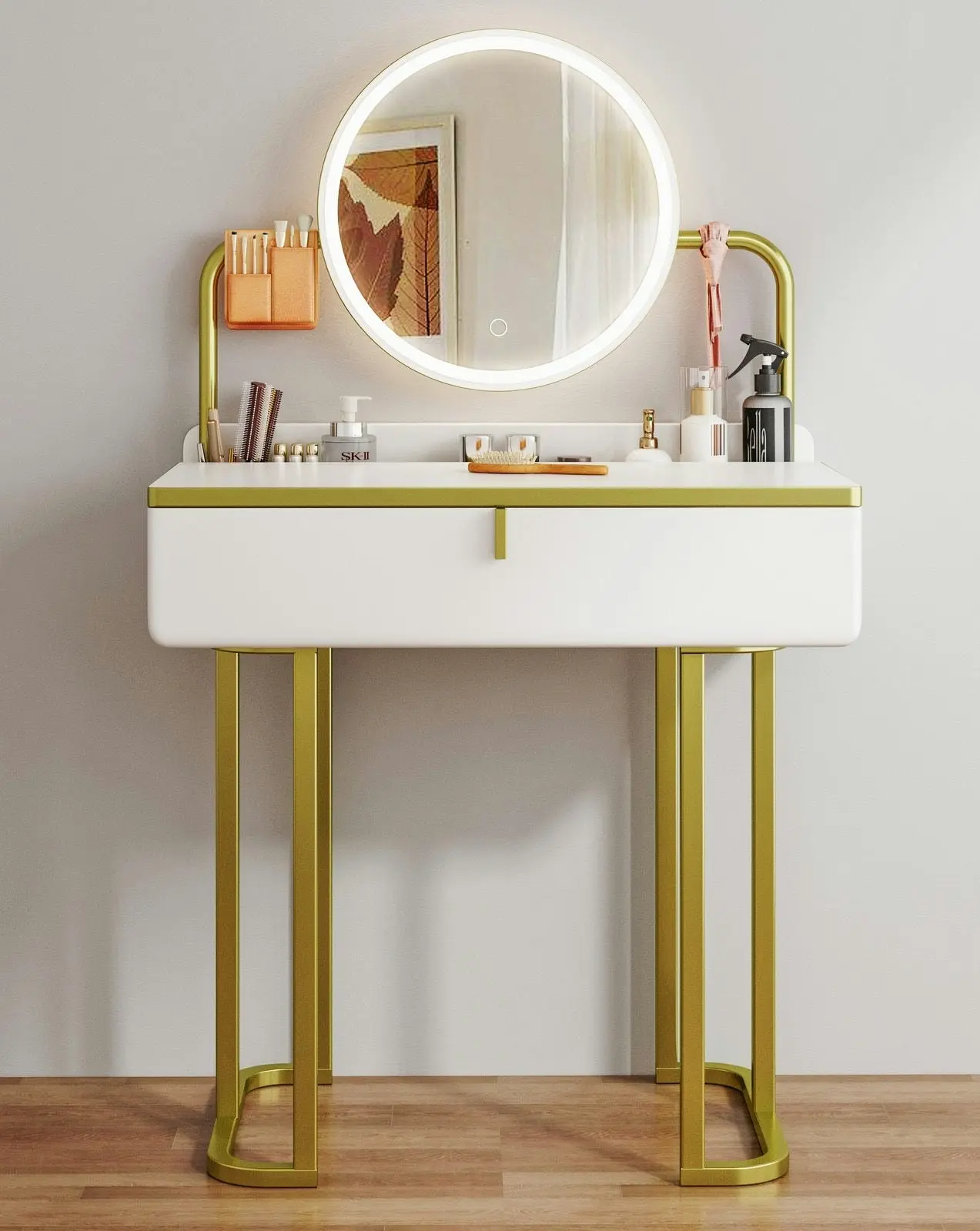 LED Luminous Lioness Dresser Vanity Table with Mirror and Storage Drawers