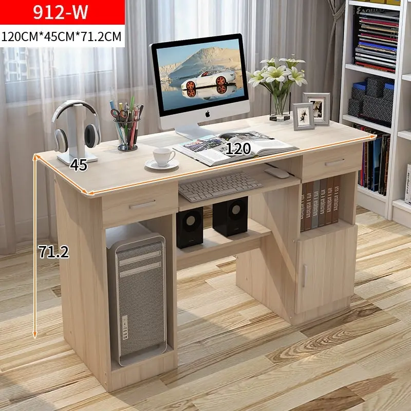 Executive Office Computer Desk with Drawers, Cabinet, Shelves (White Oak)