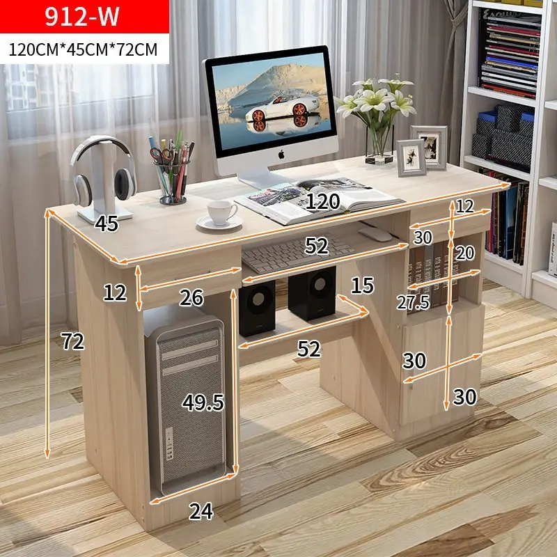 Executive Office Computer Desk with Drawers, Cabinet, Shelves (White Oak)