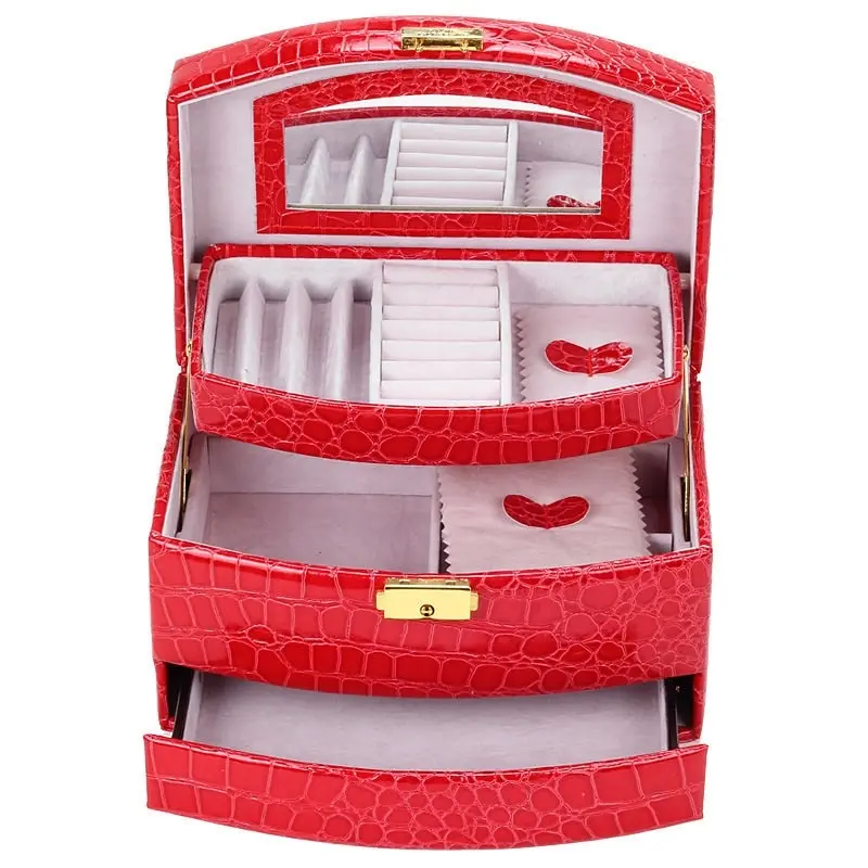 Deluxe PU Leather Jewellery Box Storage Case Organiser Gift (Red)