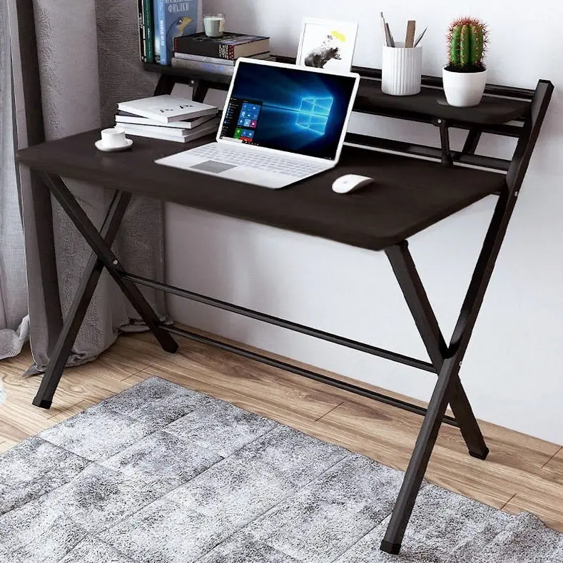 100cm Express Folding Desk with Shelf (Black Walnut)