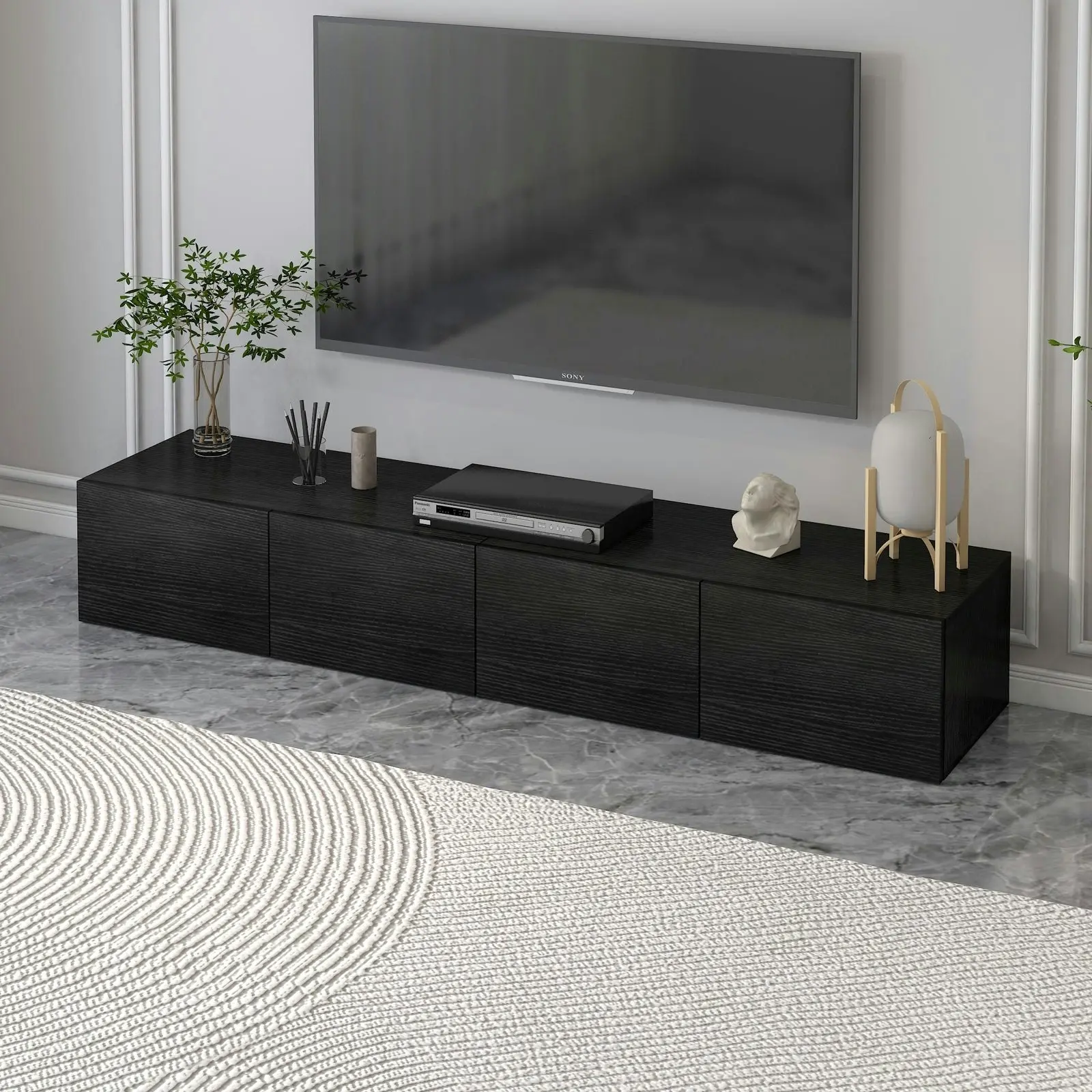 2-Piece Set Lusso Designer Wooden Coffee Table & 2m TV Cabinet (Black)