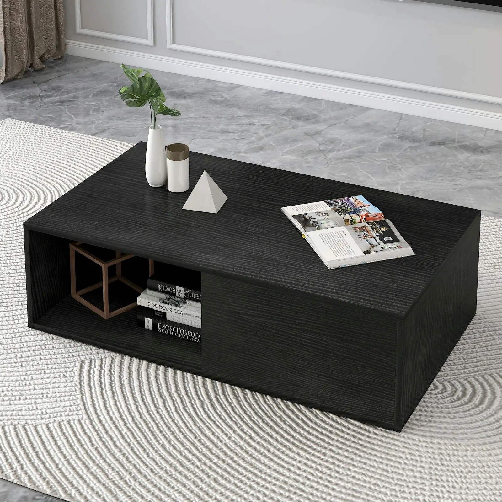 2-Piece Set Lusso Designer Wooden Coffee Table & 2m TV Cabinet (Black)