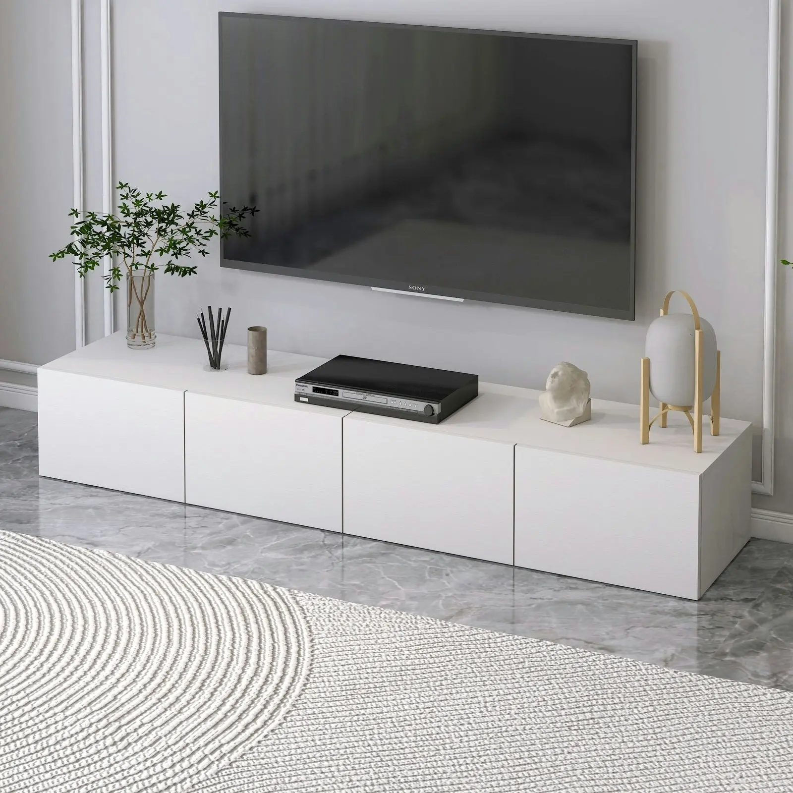 2-Piece Set Lusso Designer Wooden Coffee Table & 2m TV Cabinet (White)