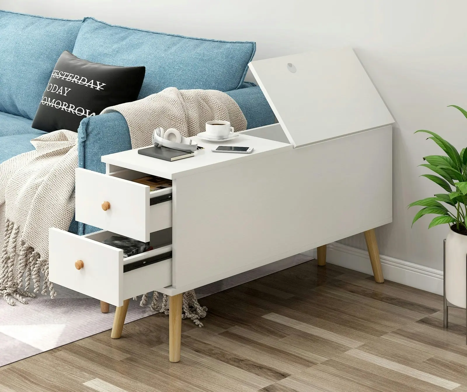 Atlantic Lift Storage Coffee Table with Drawers (White) - 80cm