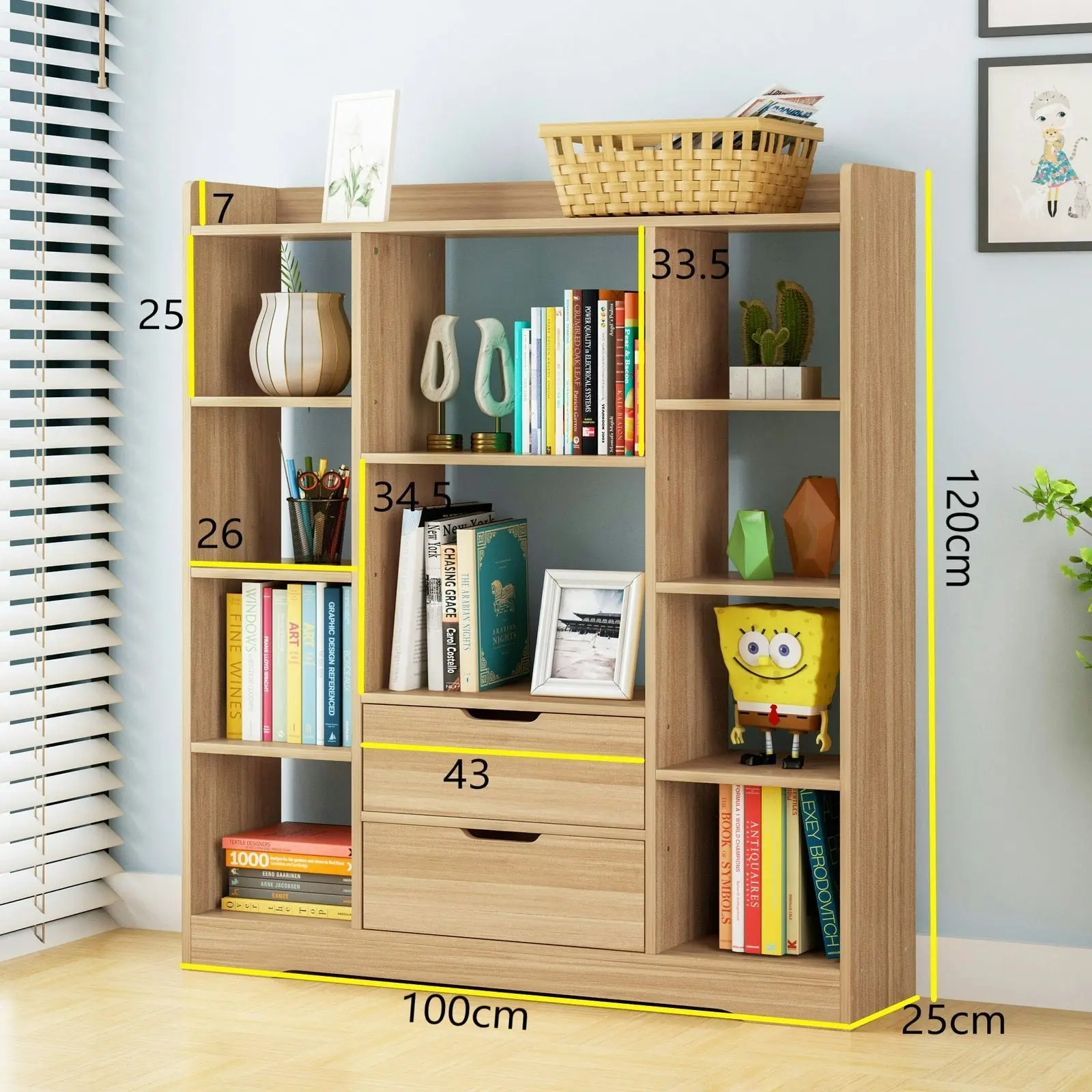 Eden Wardrobe Cupboard Bookshelf with Drawer Furniture (Oak)