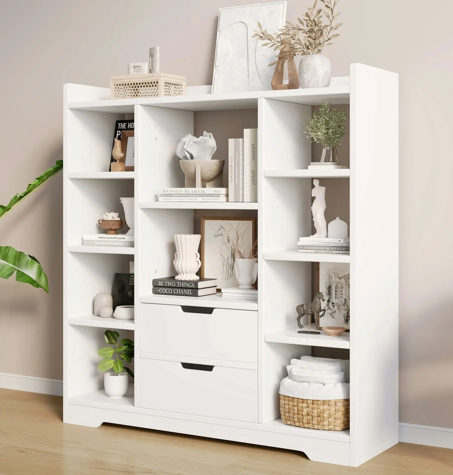 Eden Wardrobe Cupboard Bookshelf with Drawer Furniture (White)