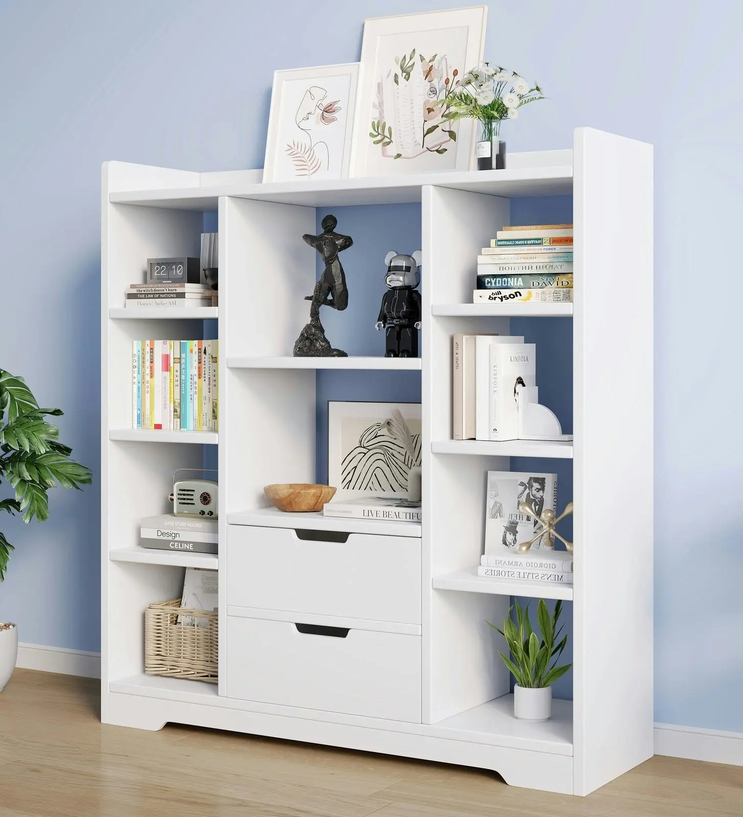 Eden Wardrobe Cupboard Bookshelf with Drawer Furniture (White)