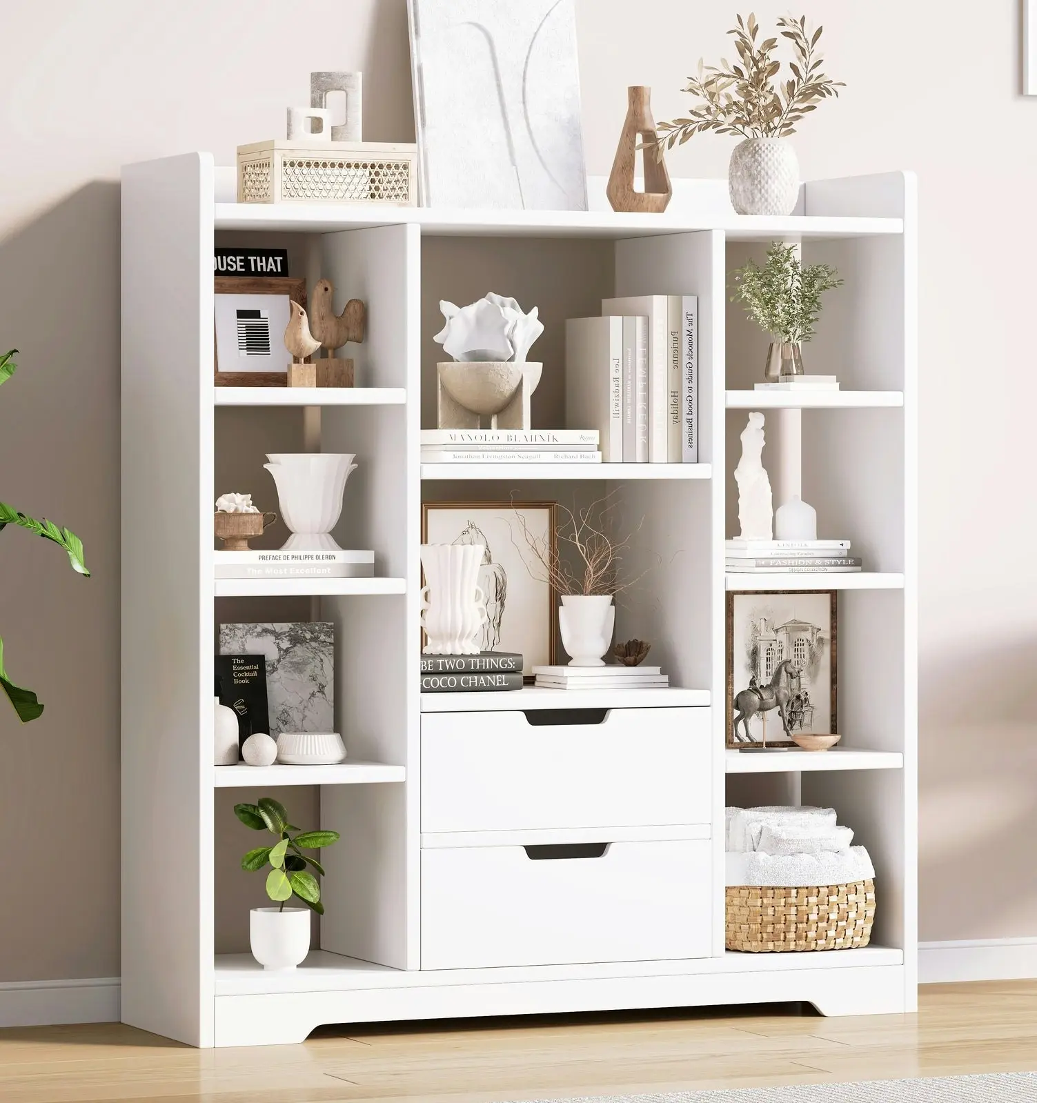 Eden Wardrobe Cupboard Bookshelf with Drawer Furniture (White)