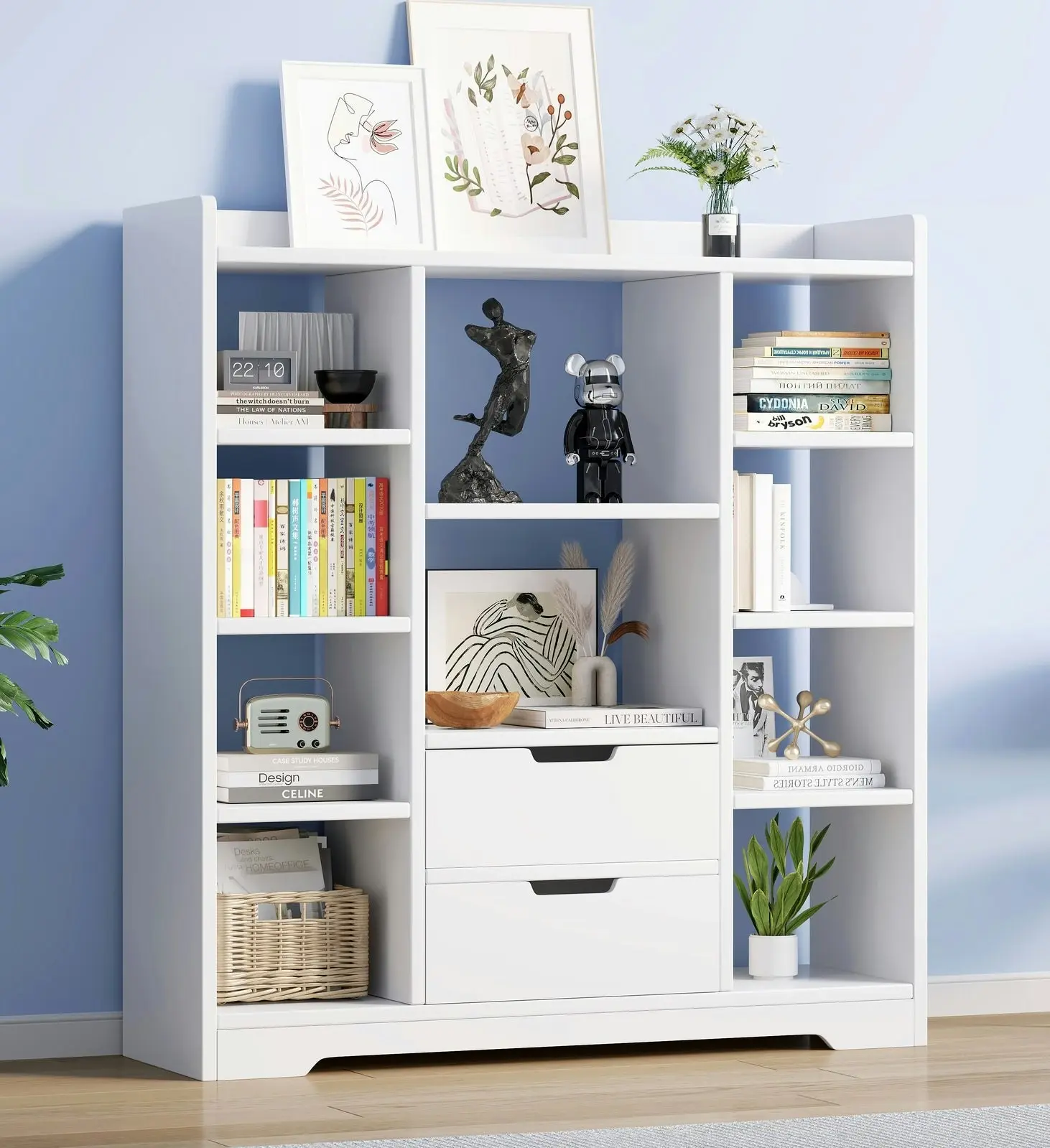 Eden Wardrobe Cupboard Bookshelf with Drawer Furniture (White)