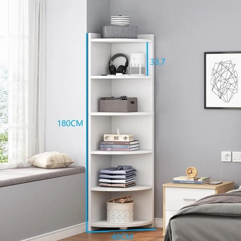 Inspire 6 Tier Large Stylish Wooden Corner Shelf Unit (White)